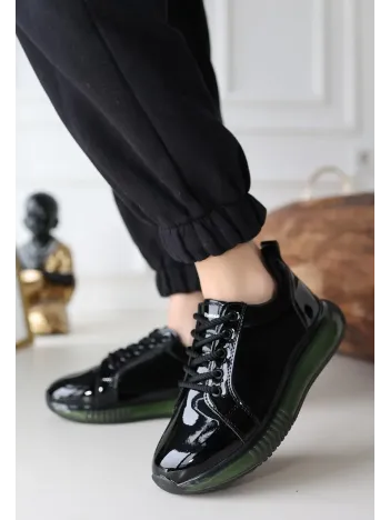 Piona Siyah Rugan Yeşil Tabanlı Spor Ayakkabı