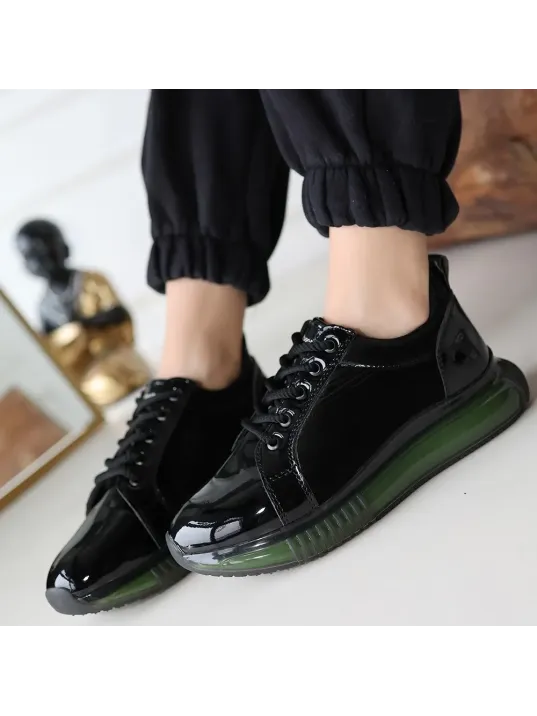 Piona Siyah Rugan Yeşil Tabanlı Spor Ayakkabı