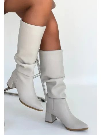 Pitay Bej Cilt Topuklu Çizme