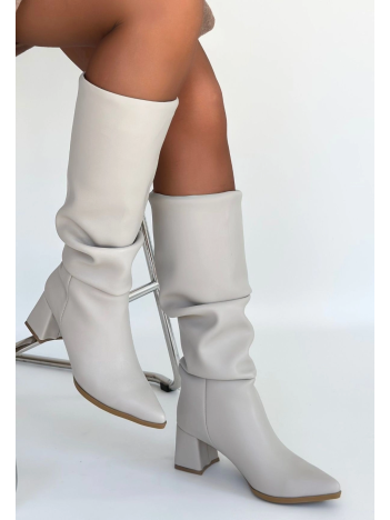 Pitay Bej Cilt Topuklu Çizme