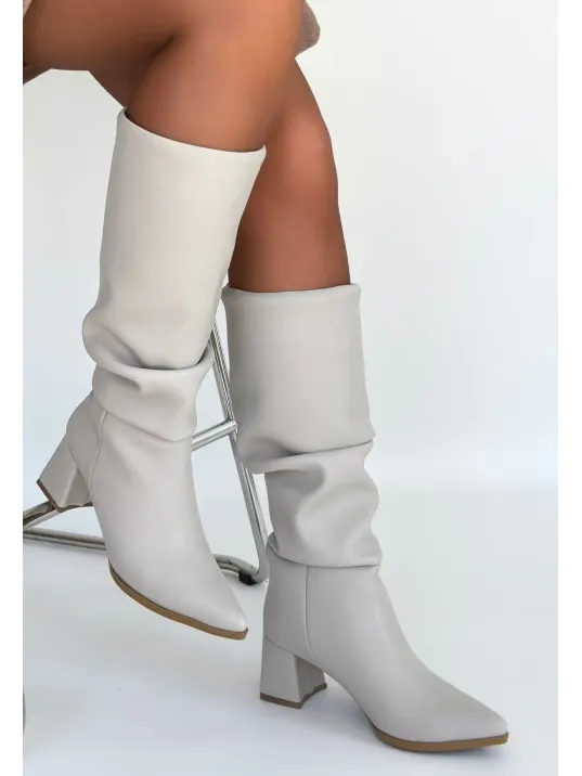 Pitay Bej Cilt Topuklu Çizme