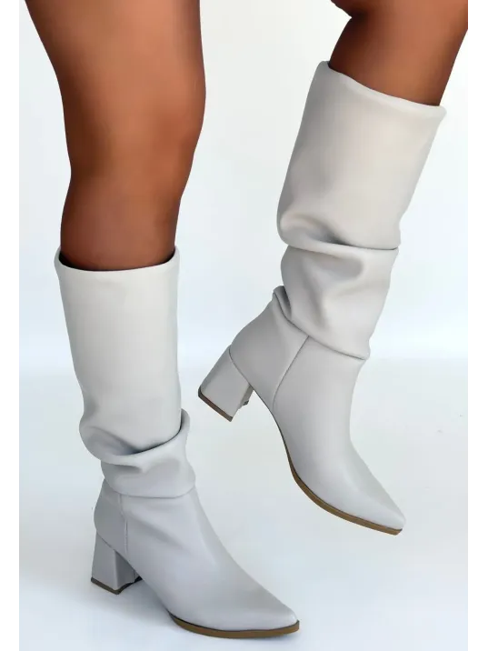 Pitay Bej Cilt Topuklu Çizme