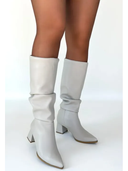 Pitay Bej Cilt Topuklu Çizme