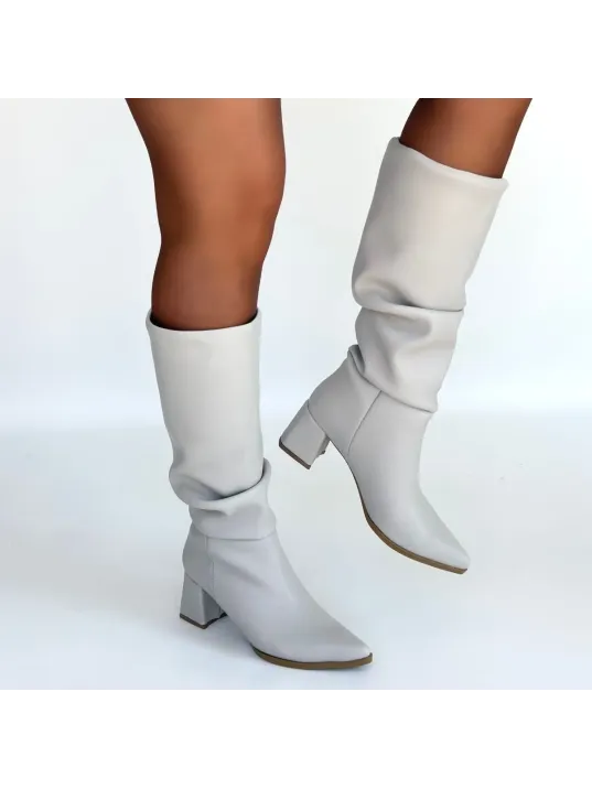 Pitay Bej Cilt Topuklu Çizme