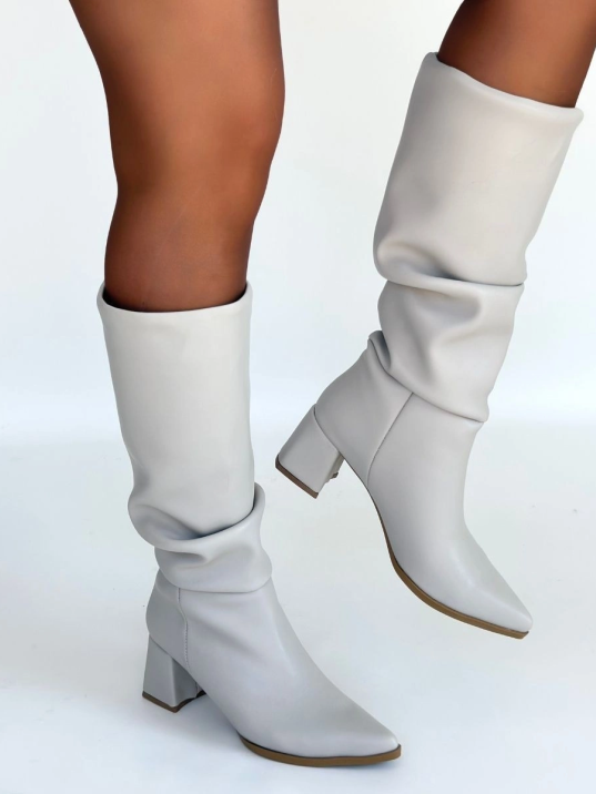 Pitay Bej Cilt Topuklu Çizme