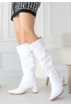 Pitay Beyaz Cilt Topuklu Çizme