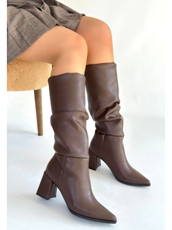 Pitay  Kahverengi Cilt Körüklü Topuklu Çizme Pitay  Kahverengi Cilt Körüklü Topuklu Çizme