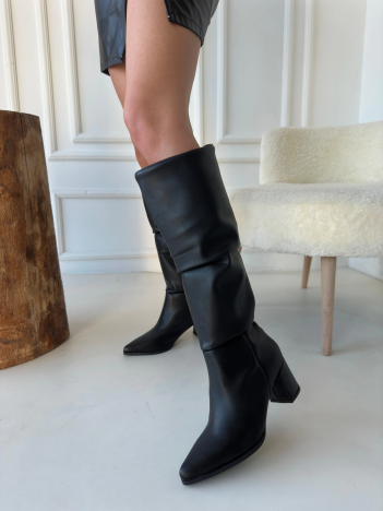 Pitay Siyah Cilt Topuklu Çizme Pitay Siyah Cilt Topuklu Çizme