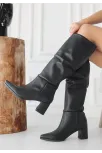 Pitay Siyah Cilt Topuklu Çizme Pitay Siyah Cilt Topuklu Çizme