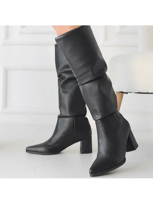 Pitay Siyah Cilt Topuklu Çizme Pitay Siyah Cilt Topuklu Çizme