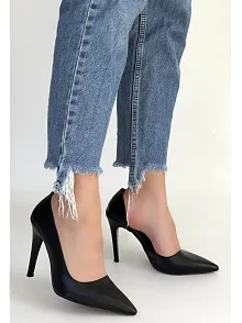 Pley Siyah Cilt Stiletto Ayakkabı