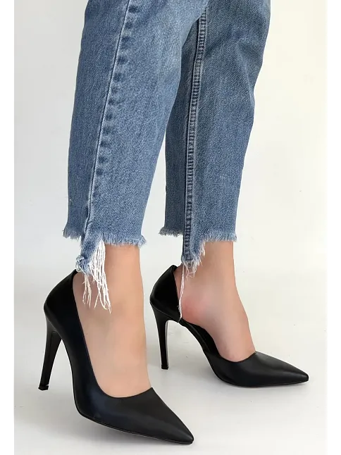 Pley Siyah Cilt Stiletto Ayakkabı