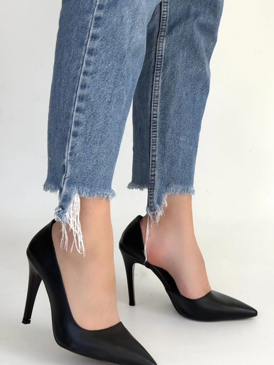 Pley Siyah Cilt Stiletto Ayakkabı