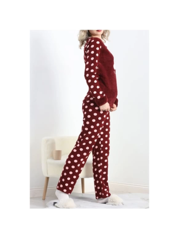 Polatlı Alt Üst Pontiyeli Pijama Takımı Bordo Polatlı Alt Üst Pontiyeli Pijama Takımı Bordo