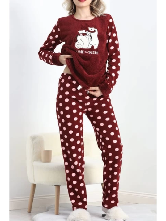 Polatlı Alt Üst Pontiyeli Pijama Takımı Bordo
