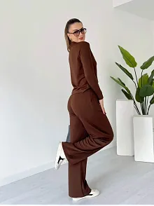 Polo Yaka Alt Üst Kollu Modal Takım Kahve Pt