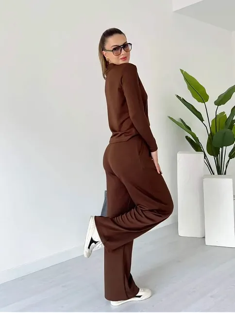 Polo Yaka Alt Üst Kollu Modal Takım Kahve Pt