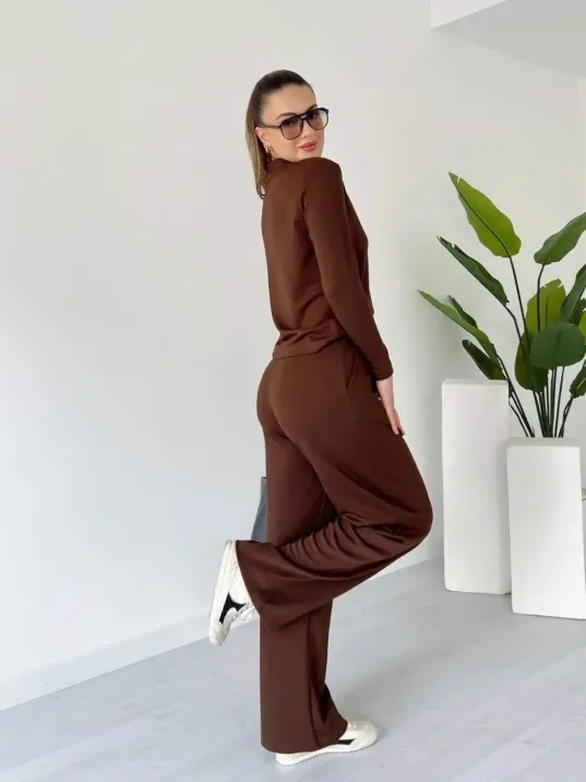 Polo Yaka Alt Üst Kollu Modal Takım Kahve Pt Polo Yaka Alt Üst Kollu Modal Takım Kahve Pt