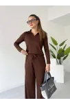 Polo Yaka Alt Üst Kollu Modal Takım Kahve Pt