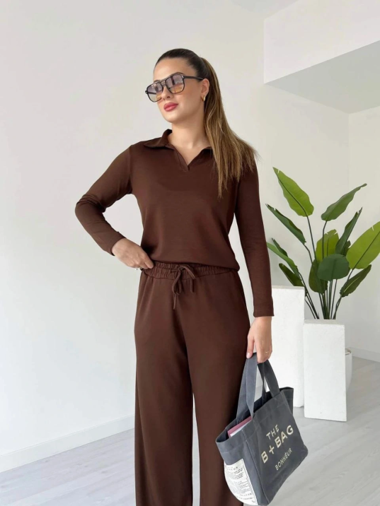 Polo Yaka Alt Üst Kollu Modal Takım Kahve Pt Polo Yaka Alt Üst Kollu Modal Takım Kahve Pt