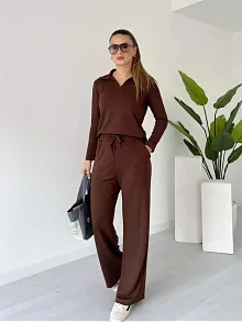 Polo Yaka Alt Üst Kollu Modal Takım Kahve Pt