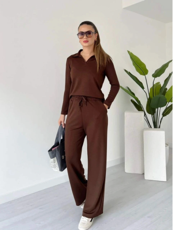 Polo Yaka Alt Üst Kollu Modal Takım Kahve Pt Polo Yaka Alt Üst Kollu Modal Takım Kahve Pt