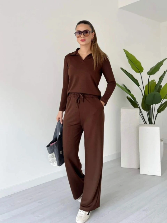 Polo Yaka Alt Üst Kollu Modal Takım Kahve Pt Polo Yaka Alt Üst Kollu Modal Takım Kahve Pt