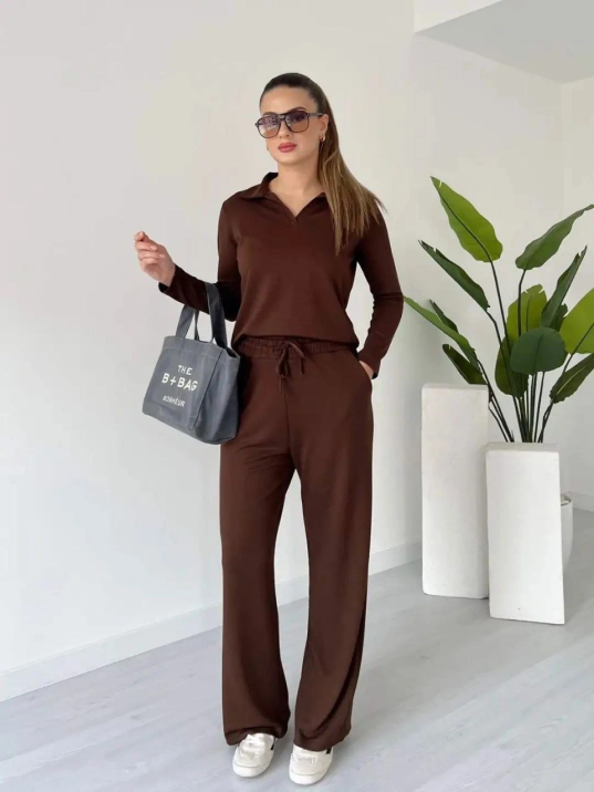 Polo Yaka Alt Üst Kollu Modal Takım Kahve Pt Polo Yaka Alt Üst Kollu Modal Takım Kahve Pt