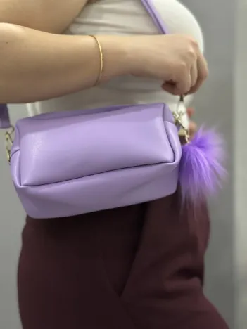 Ponpon Mor Cilt Çanta