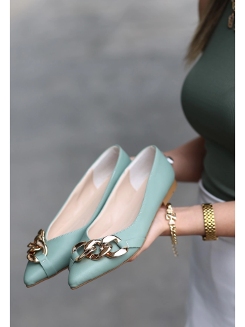 Popi Mint Yeşili Cilt Zincirli Babet Ayakkabı Popi Mint Yeşili Cilt Zincirli Babet Ayakkabı