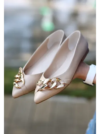 Popi Nude Cilt Zincirli Babet Ayakkabı Popi Nude Cilt Zincirli Babet Ayakkabı