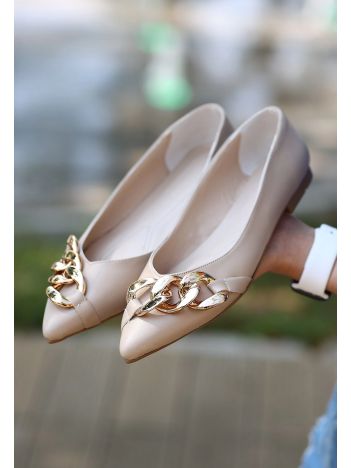 Popi Nude Cilt Zincirli Babet Ayakkabı Popi Nude Cilt Zincirli Babet Ayakkabı