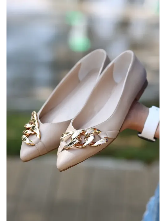 Popi Nude Cilt Zincirli Babet Ayakkabı Popi Nude Cilt Zincirli Babet Ayakkabı