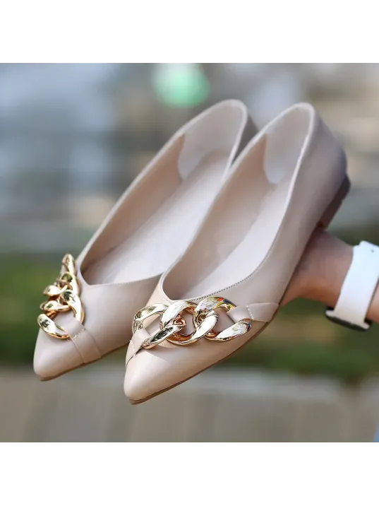 Popi Nude Cilt Zincirli Babet Ayakkabı Popi Nude Cilt Zincirli Babet Ayakkabı