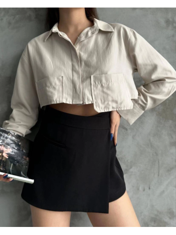 Poplin crop gömlek bej s3060 Poplin crop gömlek bej s3060