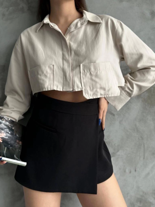 Poplin crop gömlek bej s3060 Poplin crop gömlek bej s3060