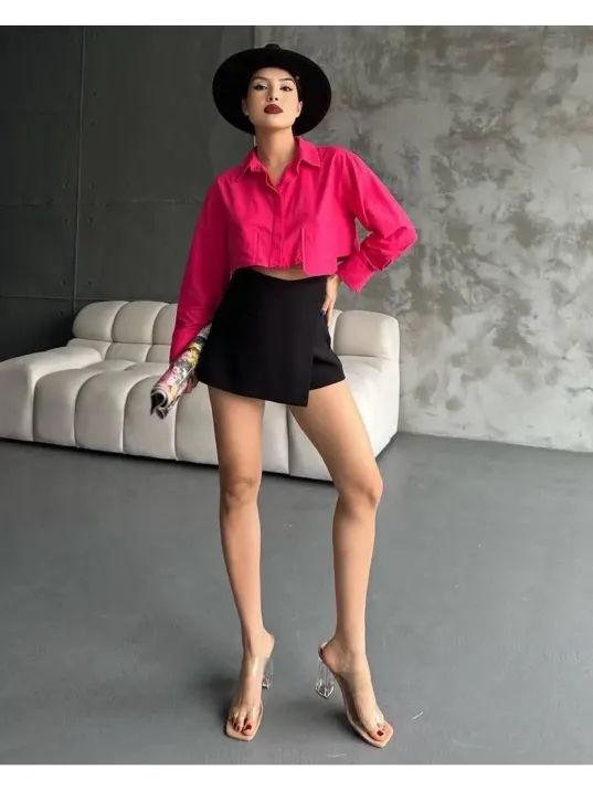 Poplin Crop Gömlek Fuşya S3060