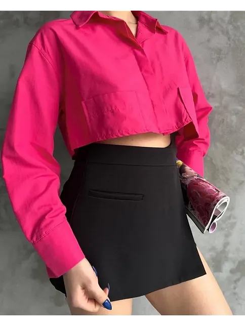 Poplin Crop Gömlek Fuşya S3060