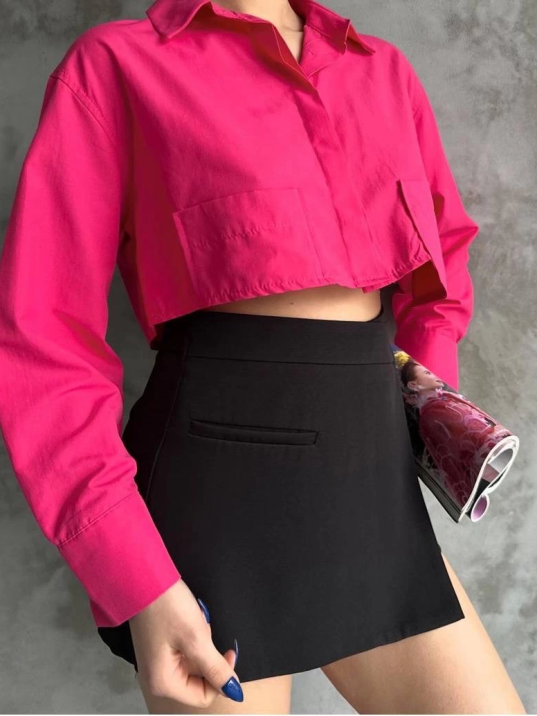 Poplin crop gömlek fuşya s3060 Poplin crop gömlek fuşya s3060