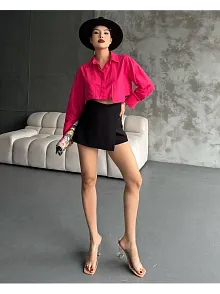 Poplin Crop Gömlek Fuşya S3060