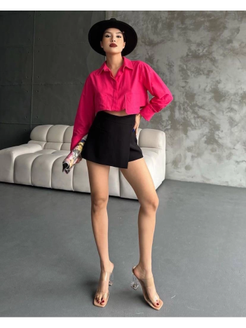 Poplin crop gömlek fuşya s3060 Poplin crop gömlek fuşya s3060