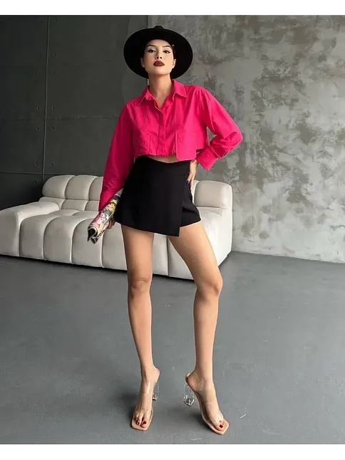 Poplin Crop Gömlek Fuşya S3060
