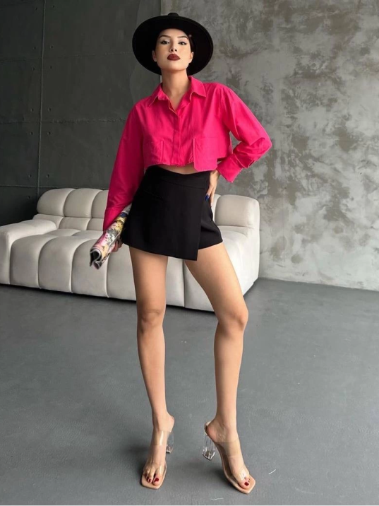 Poplin crop gömlek fuşya s3060 Poplin crop gömlek fuşya s3060