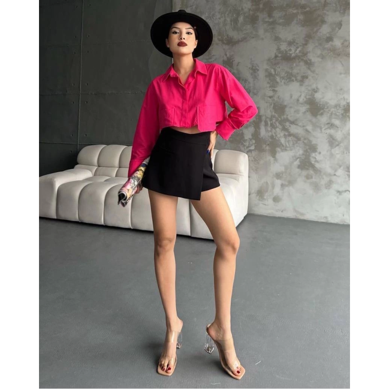 Poplin crop gömlek fuşya s3060 Poplin crop gömlek fuşya s3060