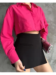 Poplin Crop Gömlek Fuşya S3060