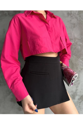 Poplin crop gömlek fuşya s3060