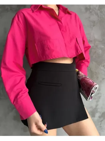 Poplin Crop Gömlek Fuşya S3060