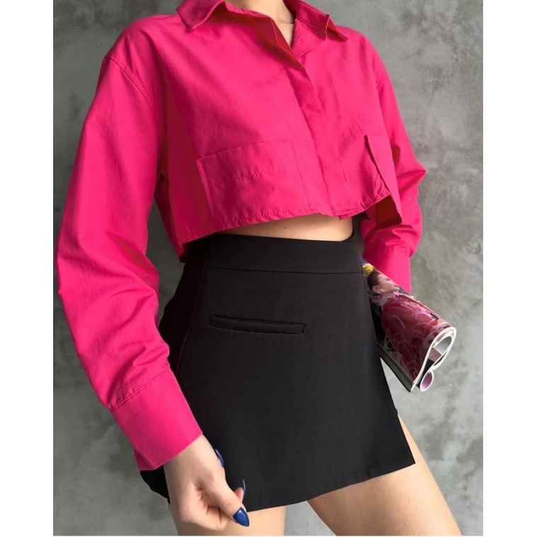 Poplin crop gömlek fuşya s3060 Poplin crop gömlek fuşya s3060