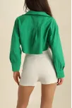 Poplin Crop Gömlek Yeşil S3060