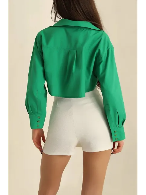 Poplin Crop Gömlek Yeşil S3060